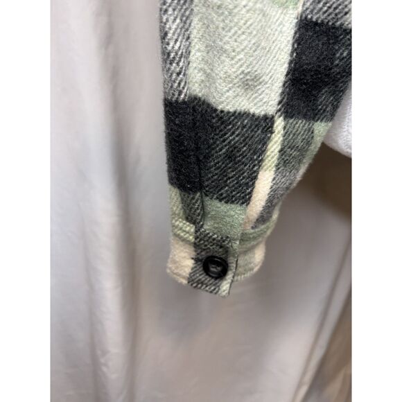 Joie Plaid Wool Flannel Shirt Jacket Comfy Womens Button Up Green Cream Black - Picture 8 of 9
